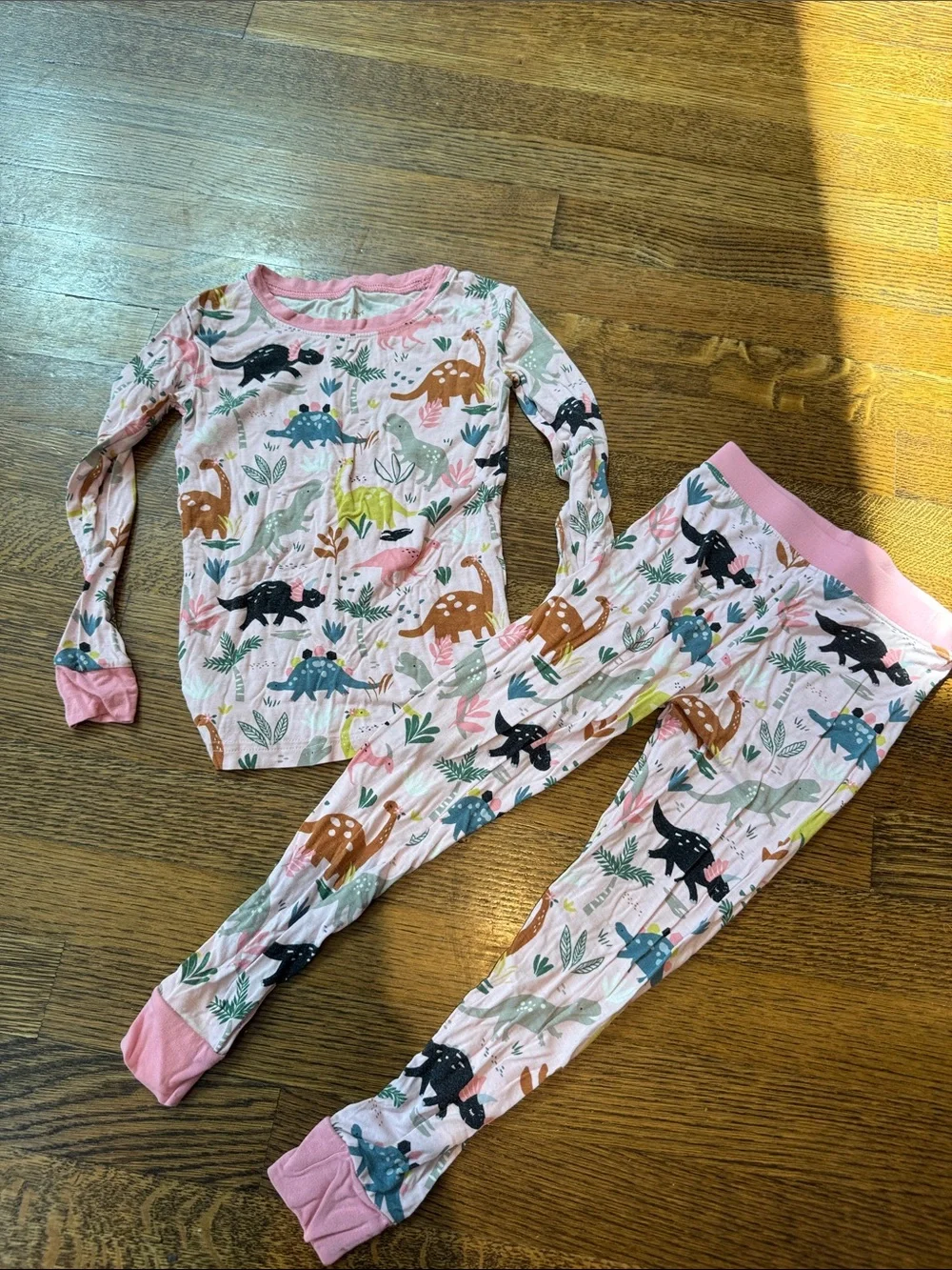 Little Sleepies Pink Dinosaur Pajama Set with Multicolor Dinosaurs